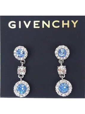 Givenchy Silver-Tone Drop Earrings With Blue & Clear Faceted Crystals-NEW